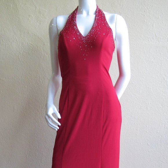 Niki by Niki Livas Red Halter Style Open Back Maxi Gown - Picture 4 of 7